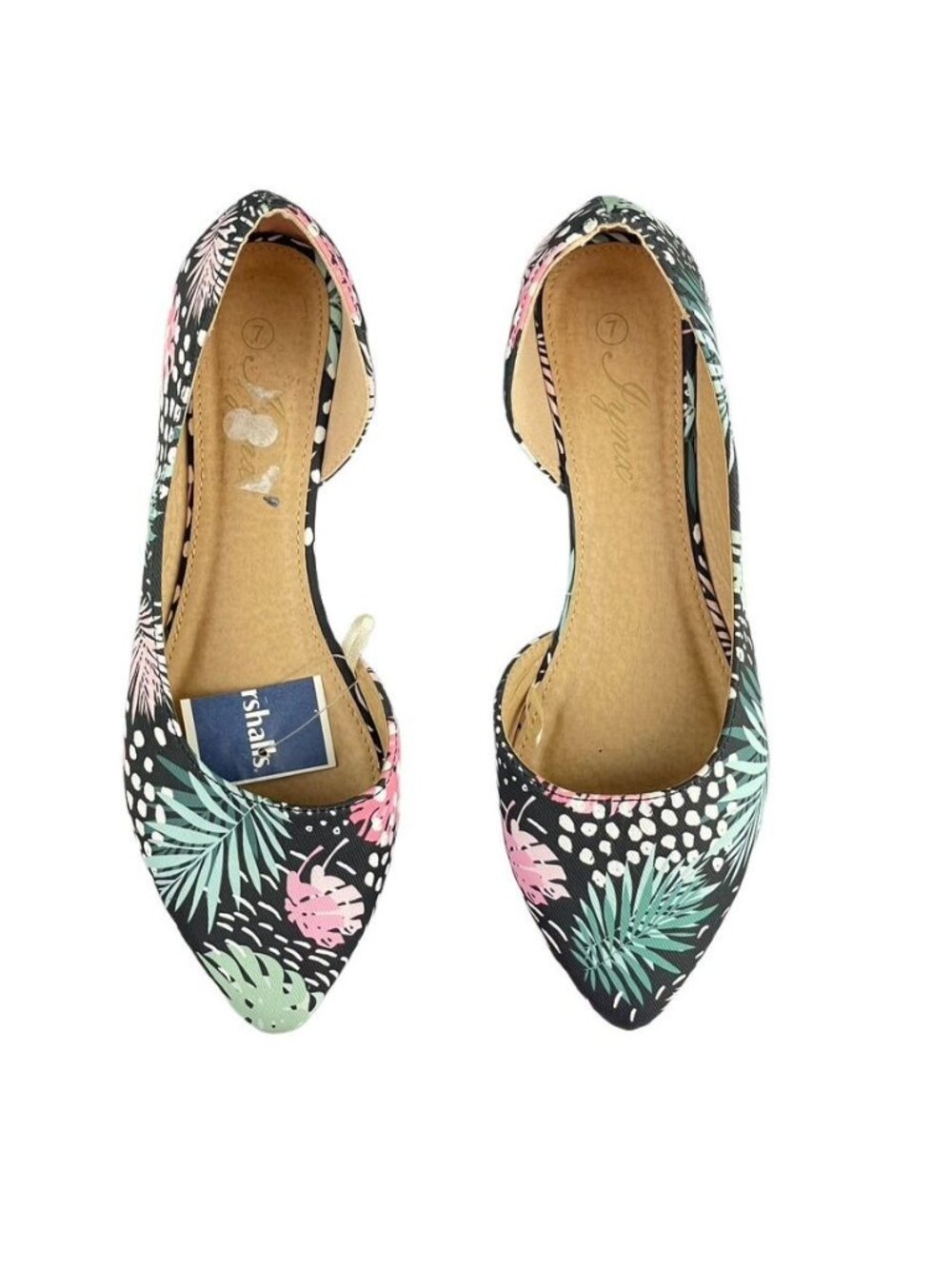 Tropical Print Womens Pointed-Toe Ballet Flats Size 7 Jynx Black With Pink & Gre - Picture 7 of 11